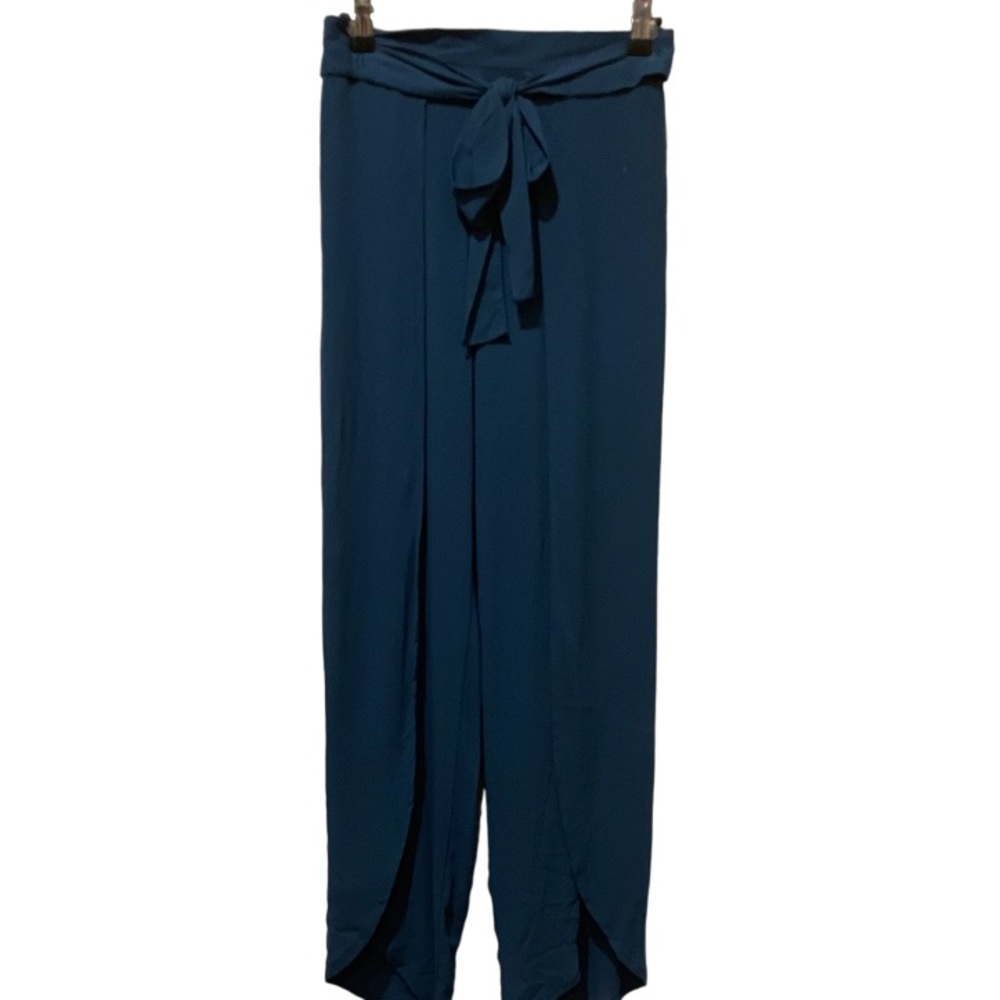 Blue Lush crinkle gauze split leg tie waist pants